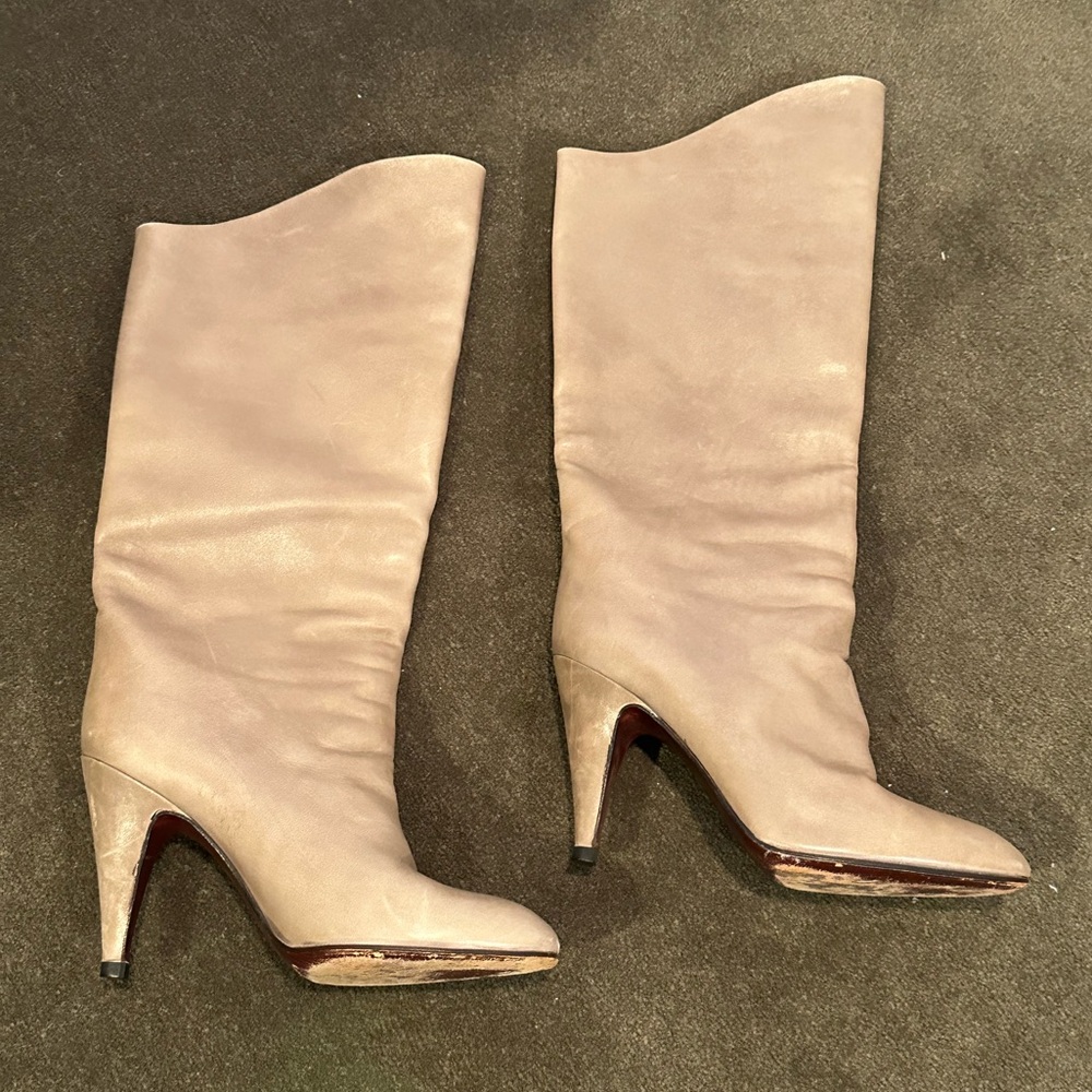 Leather Beige Heeled Boots